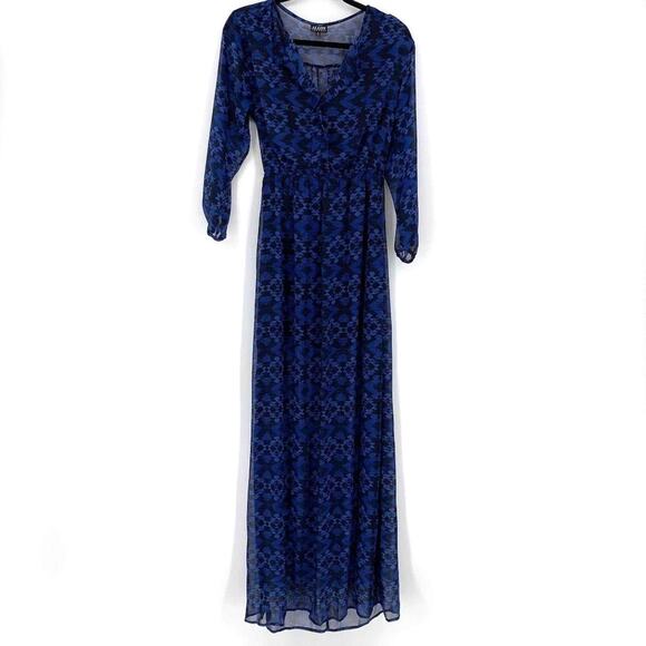 Blue and Black Southwestern Pattern Maxi Dress Women's Medium - Picture 2 of 6